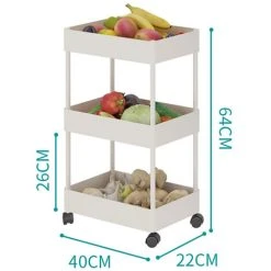 Livingandhome 3 Tier Kitchen Trolley Cart Vegetable Fruite Storage Rack Shelf, White 9 Livingandhome 3 Tier Kitchen Trolley Cart Vegetable Fruite Storage Rack Shelf, White -Vonshef shop 27450185 5