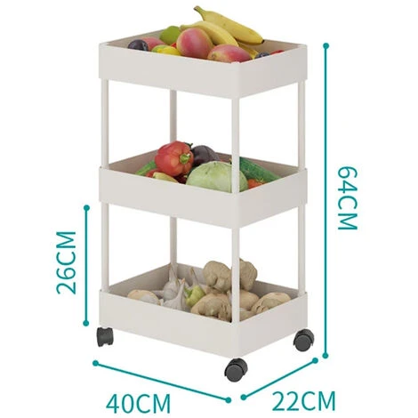 Livingandhome 3 Tier Kitchen Trolley Cart Vegetable Fruite Storage Rack Shelf, White 5 Livingandhome 3 Tier Kitchen Trolley Cart Vegetable Fruite Storage Rack Shelf, White - Image 5