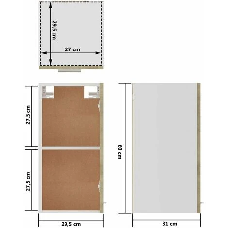 Hanging Cabinet Sonoma Oak 29.5x31x60 Cm Engineered Wood VidaXL 3 Hanging Cabinet Sonoma Oak 29.5x31x60 Cm Engineered Wood VidaXL - Image 3