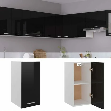 Hanging Cabinet High Gloss Black 29.5x31x60 Cm Engineered Wood VidaXL 2 Hanging Cabinet High Gloss Black 29.5x31x60 Cm Engineered Wood VidaXL - Image 2
