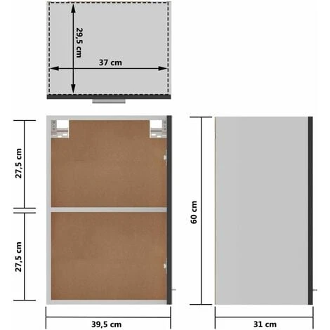 Hanging Cabinet Grey 39.5x31x60 Cm Engineered Wood VidaXL 3 Hanging Cabinet Grey 39.5x31x60 Cm Engineered Wood VidaXL - Image 3