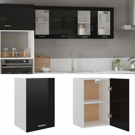 Hanging Cabinet High Gloss Black 39.5x31x60 Cm Engineered Wood VidaXL 2 Hanging Cabinet High Gloss Black 39.5x31x60 Cm Engineered Wood VidaXL - Image 2