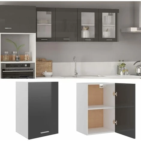 Hanging Cabinet High Gloss Grey 39.5x31x60 Cm Engineered Wood VidaXL 2 Hanging Cabinet High Gloss Grey 39.5x31x60 Cm Engineered Wood VidaXL - Image 2