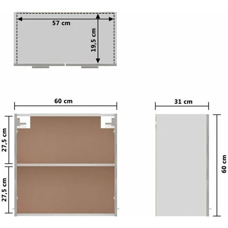 Hanging Cabinet Concrete Grey 60x31x60 Cm Engineered Wood VidaXL 3 Hanging Cabinet Concrete Grey 60x31x60 Cm Engineered Wood VidaXL - Image 3