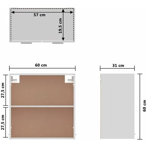 Hanging Cabinet High Gloss White 60x31x60 Cm Engineered Wood VidaXL 3 Hanging Cabinet High Gloss White 60x31x60 Cm Engineered Wood VidaXL - Image 3