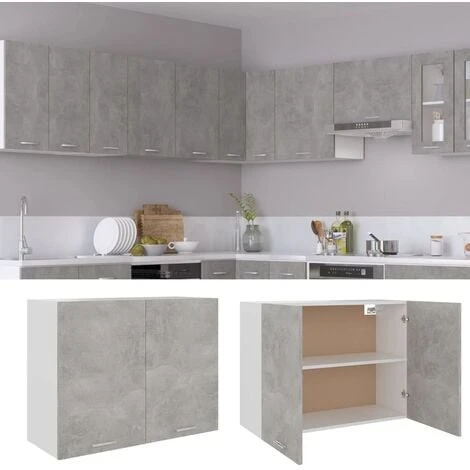 Hanging Cabinet Concrete Grey 80x31x60 Cm Engineered Wood VidaXL 2 Hanging Cabinet Concrete Grey 80x31x60 Cm Engineered Wood VidaXL - Image 2