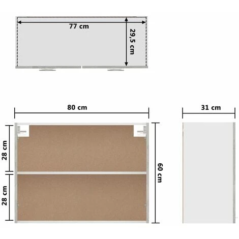 Hanging Cabinet Concrete Grey 80x31x60 Cm Engineered Wood VidaXL 3 Hanging Cabinet Concrete Grey 80x31x60 Cm Engineered Wood VidaXL - Image 3