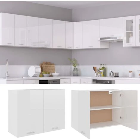 Hanging Cabinet High Gloss White 80x31x60 Cm Engineered Wood VidaXL 2 Hanging Cabinet High Gloss White 80x31x60 Cm Engineered Wood VidaXL - Image 2