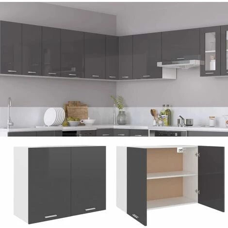 Hanging Cabinet High Gloss Grey 80x31x60 Cm Engineered Wood VidaXL 2 Hanging Cabinet High Gloss Grey 80x31x60 Cm Engineered Wood VidaXL - Image 2