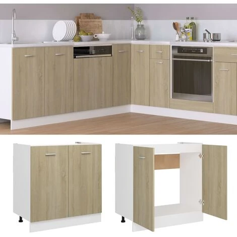 Sink Bottom Cabinet Sonoma Oak 80x46x81.5 Cm Engineered Wood VidaXL 2 Sink Bottom Cabinet Sonoma Oak 80x46x81.5 Cm Engineered Wood VidaXL - Image 2