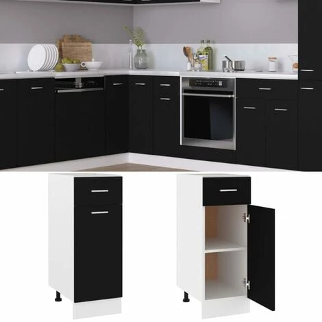 Drawer Bottom Cabinet Black 30x46x81.5 Cm Engineered Wood VidaXL 2 Drawer Bottom Cabinet Black 30x46x81.5 Cm Engineered Wood VidaXL - Image 2