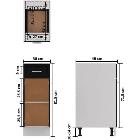 Drawer Bottom Cabinet Black 30x46x81.5 Cm Engineered Wood VidaXL 3 Drawer Bottom Cabinet Black 30x46x81.5 Cm Engineered Wood VidaXL - Image 3