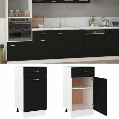 Drawer Bottom Cabinet Black 40x46x81.5 Cm Engineered Wood VidaXL 2 Drawer Bottom Cabinet Black 40x46x81.5 Cm Engineered Wood VidaXL - Image 2