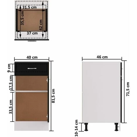 Drawer Bottom Cabinet Black 40x46x81.5 Cm Engineered Wood VidaXL 3 Drawer Bottom Cabinet Black 40x46x81.5 Cm Engineered Wood VidaXL - Image 3