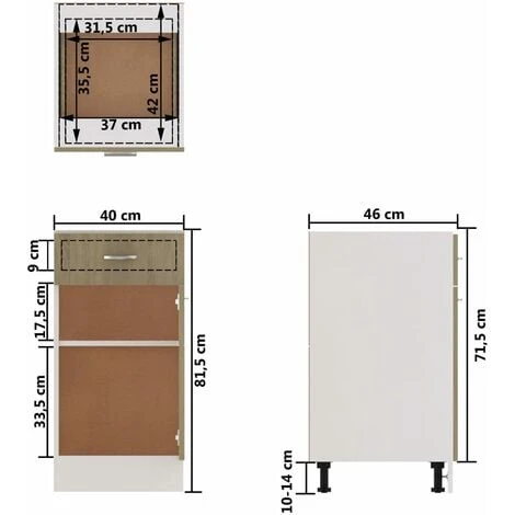 Drawer Bottom Cabinet Sonoma Oak 40x46x81.5 Cm Engineered Wood VidaXL 3 Drawer Bottom Cabinet Sonoma Oak 40x46x81.5 Cm Engineered Wood VidaXL - Image 3