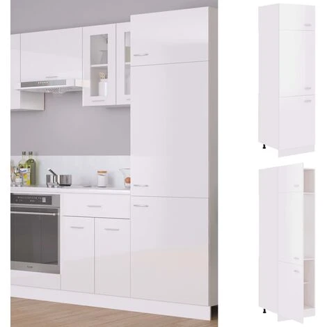 Refrigerator Cabinet High Gloss White 60x57x207 Cm Engineered Wood VidaXL 2 Refrigerator Cabinet High Gloss White 60x57x207 Cm Engineered Wood VidaXL - Image 2