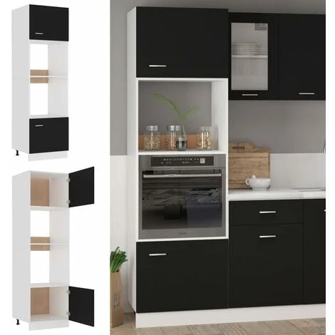Microwave Cabinet Black 60x57x207 Cm Engineered Wood VidaXL 2 Microwave Cabinet Black 60x57x207 Cm Engineered Wood VidaXL - Image 2