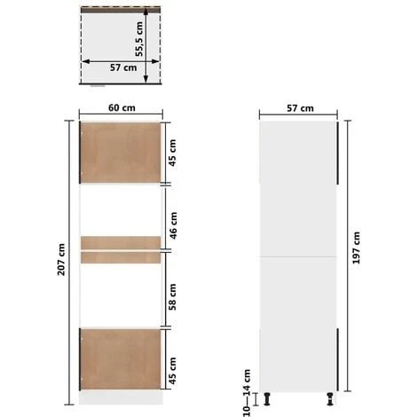 Microwave Cabinet Black 60x57x207 Cm Engineered Wood VidaXL 3 Microwave Cabinet Black 60x57x207 Cm Engineered Wood VidaXL - Image 3