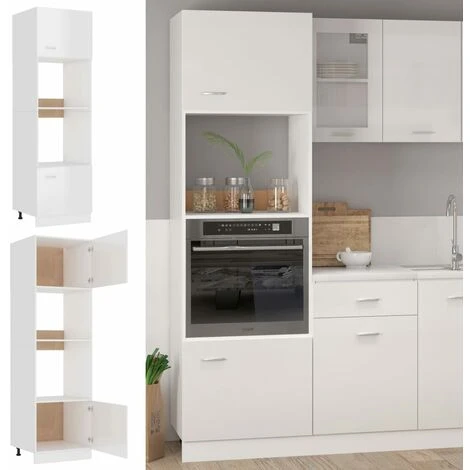 Microwave Cabinet High Gloss White 60x57x207 Cm Engineered Wood VidaXL 2 Microwave Cabinet High Gloss White 60x57x207 Cm Engineered Wood VidaXL - Image 2