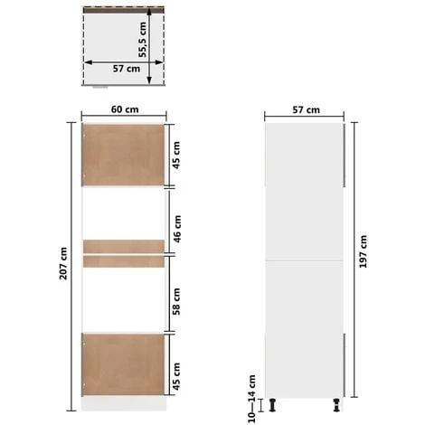 Microwave Cabinet High Gloss White 60x57x207 Cm Engineered Wood VidaXL 3 Microwave Cabinet High Gloss White 60x57x207 Cm Engineered Wood VidaXL - Image 3