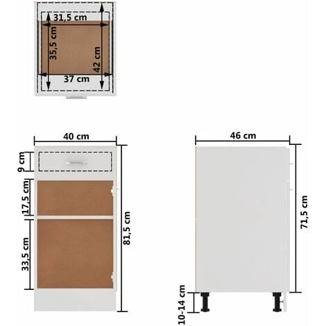 Drawer Bottom Cabinet White 40x46x81.5 Cm Engineered Wood VidaXL 3 Drawer Bottom Cabinet White 40x46x81.5 Cm Engineered Wood VidaXL - Image 3
