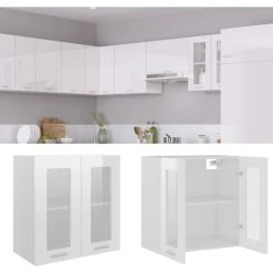 Alternative view of Hanging Glass Cabinet High Gloss White 60x31x60 Cm Engineered Wood VidaXL