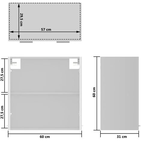 Hanging Glass Cabinet High Gloss White 60x31x60 Cm Engineered Wood VidaXL 3 Hanging Glass Cabinet High Gloss White 60x31x60 Cm Engineered Wood VidaXL - Image 3