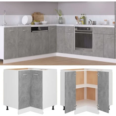 Corner Bottom Cabinet Concrete Grey 75.5x75.5x80.5 Cm Engineered Wood VidaXL 2 Corner Bottom Cabinet Concrete Grey 75.5x75.5x80.5 Cm Engineered Wood VidaXL - Image 2