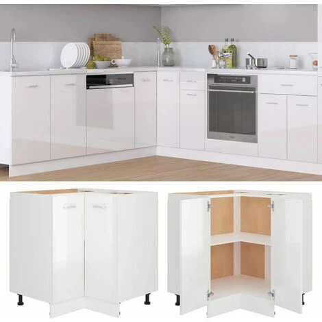 Corner Bottom Cabinet High Gloss White 75.5x75.5x80.5 Cm Engineered Wood VidaXL 2 Corner Bottom Cabinet High Gloss White 75.5x75.5x80.5 Cm Engineered Wood VidaXL - Image 2