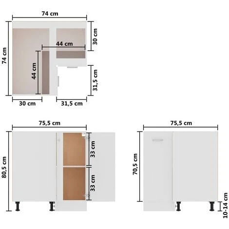 Corner Bottom Cabinet White 75.5x75.5x80.5 Cm Engineered Wood VidaXL 3 Corner Bottom Cabinet White 75.5x75.5x80.5 Cm Engineered Wood VidaXL - Image 3