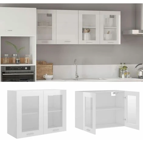Hanging Glass Cabinet High Gloss White 80x31x60 Cm Engineered Wood VidaXL 2 Hanging Glass Cabinet High Gloss White 80x31x60 Cm Engineered Wood VidaXL - Image 2