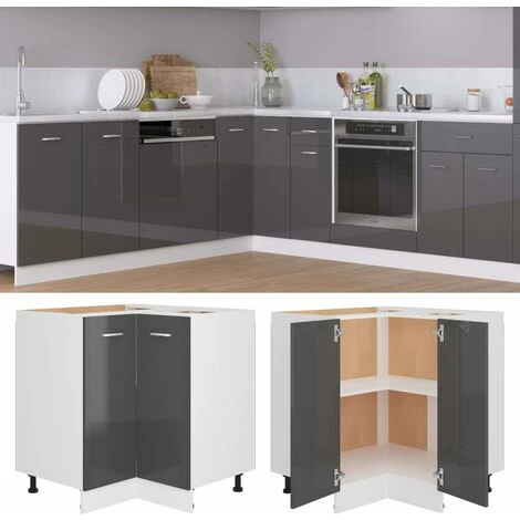 Corner Bottom Cabinet High Gloss Grey 75.5x75.5x80.5 Cm Engineered Wood VidaXL 2 Corner Bottom Cabinet High Gloss Grey 75.5x75.5x80.5 Cm Engineered Wood VidaXL - Image 2