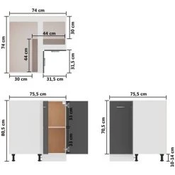 Corner Bottom Cabinet High Gloss Grey 75.5x75.5x80.5 Cm Engineered Wood VidaXL 7 Corner Bottom Cabinet High Gloss Grey 75.5x75.5x80.5 Cm Engineered Wood VidaXL -Vonshef shop 30336096 3