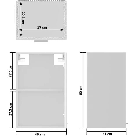 Hanging Glass Cabinet High Gloss White 40x31x60 Cm Engineered Wood VidaXL 3 Hanging Glass Cabinet High Gloss White 40x31x60 Cm Engineered Wood VidaXL - Image 3