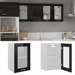 Alternative view of Hanging Glass Cabinet High Gloss Black 40x31x60 Cm Engineered Wood VidaXL