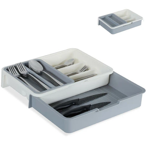 Relaxdays Cutlery Tray, Extendable, 7 Compartments For Silverware & Kitchen Utensils, HWD 6x23.5x31.5 Cm, Grey 1 Relaxdays Cutlery Tray, Extendable, 7 Compartments For Silverware & Kitchen Utensils, HWD 6x23.5x31.5 Cm, Grey