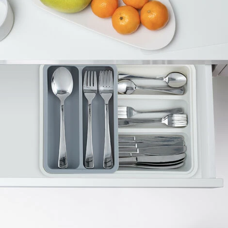 Relaxdays Cutlery Tray, Extendable, 7 Compartments For Silverware & Kitchen Utensils, HWD 6x23.5x31.5 Cm, Grey 2 Relaxdays Cutlery Tray, Extendable, 7 Compartments For Silverware & Kitchen Utensils, HWD 6x23.5x31.5 Cm, Grey - Image 2