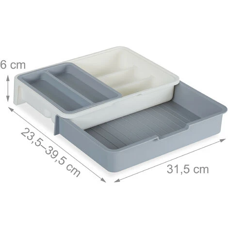 Relaxdays Cutlery Tray, Extendable, 7 Compartments For Silverware & Kitchen Utensils, HWD 6x23.5x31.5 Cm, Grey 4 Relaxdays Cutlery Tray, Extendable, 7 Compartments For Silverware & Kitchen Utensils, HWD 6x23.5x31.5 Cm, Grey - Image 4
