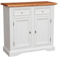 BISCOTTINI Country Style, Solid Lime Wood Antiqued White Frame Top Natural Finish W110xDP45xH103 Cm Sized Sideboard. Made In Italy