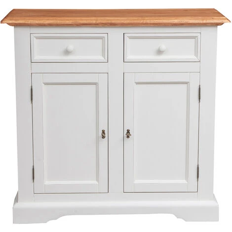 BISCOTTINI Country Style, Solid Lime Wood Antiqued White Frame Top Natural Finish W110xDP45xH103 Cm Sized Sideboard. Made In Italy 2 BISCOTTINI Country Style, Solid Lime Wood Antiqued White Frame Top Natural Finish W110xDP45xH103 Cm Sized Sideboard. Made In Italy - Image 2
