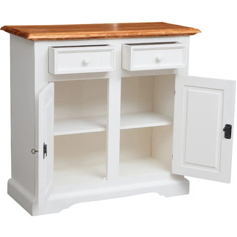 BISCOTTINI Country Style, Solid Lime Wood Antiqued White Frame Top Natural Finish W110xDP45xH103 Cm Sized Sideboard. Made In Italy 3 BISCOTTINI Country Style, Solid Lime Wood Antiqued White Frame Top Natural Finish W110xDP45xH103 Cm Sized Sideboard. Made In Italy - Image 3