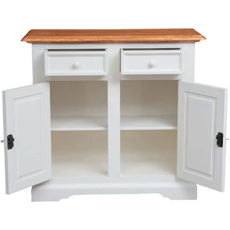 BISCOTTINI Country Style, Solid Lime Wood Antiqued White Frame Top Natural Finish W110xDP45xH103 Cm Sized Sideboard. Made In Italy 4 BISCOTTINI Country Style, Solid Lime Wood Antiqued White Frame Top Natural Finish W110xDP45xH103 Cm Sized Sideboard. Made In Italy - Image 4