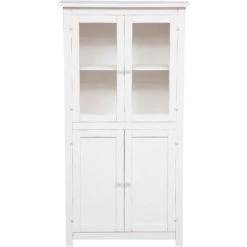 BISCOTTINI Country-style Solid Lime Wood Antiqued Finish W68xDP25xH130 Cm Sized Display Case Cabinet. Made In Italy