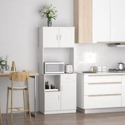 HOMCOM Kitchen Cupboard With Hutch Pantry Storage Cabinet Hutch Microwave Shelf 7 HOMCOM Kitchen Cupboard With Hutch Pantry Storage Cabinet Hutch Microwave Shelf -Vonshef shop 32519452 3