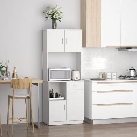 HOMCOM Kitchen Cupboard With Hutch Pantry Storage Cabinet Hutch Microwave Shelf 3 HOMCOM Kitchen Cupboard With Hutch Pantry Storage Cabinet Hutch Microwave Shelf - Image 3