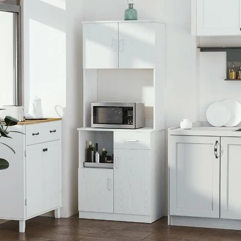 HOMCOM Kitchen Cupboard With Hutch Pantry Storage Cabinet Hutch Microwave Shelf 4 HOMCOM Kitchen Cupboard With Hutch Pantry Storage Cabinet Hutch Microwave Shelf - Image 4