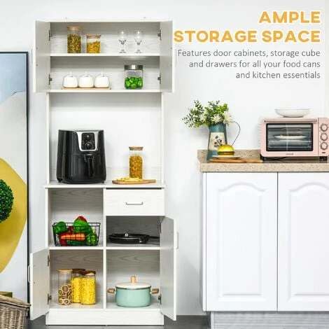 HOMCOM Kitchen Cupboard With Hutch Pantry Storage Cabinet Hutch Microwave Shelf 5 HOMCOM Kitchen Cupboard With Hutch Pantry Storage Cabinet Hutch Microwave Shelf - Image 5