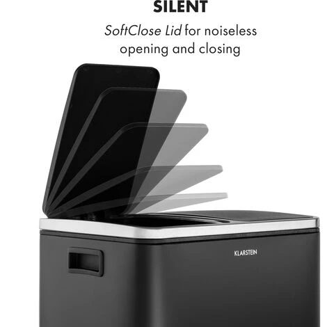 Klarstein Trash Gordon Pedal Bin 30L / 2x15L Noiseless PP Stainless Steel Black 3 Klarstein Trash Gordon Pedal Bin 30L / 2x15L Noiseless PP Stainless Steel Black - Image 3