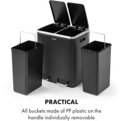 Klarstein Trash Gordon Pedal Bin 30L / 2x15L Noiseless PP Stainless Steel Black 9 Klarstein Trash Gordon Pedal Bin 30L / 2x15L Noiseless PP Stainless Steel Black -Vonshef shop 33503245 5