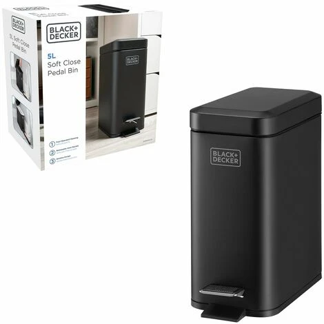 BlackDecker BLACK+DECKER BXBN0007E 5L Pedal Bin With Soft Close Lid, Stainless Steel, 30cm X 14cm X 29cm 1 BlackDecker BLACK+DECKER BXBN0007E 5L Pedal Bin With Soft Close Lid, Stainless Steel, 30cm X 14cm X 29cm
